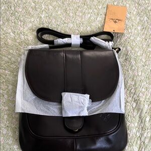 Patricia Nash Brown Leather Messenger Bag with Flap Closure